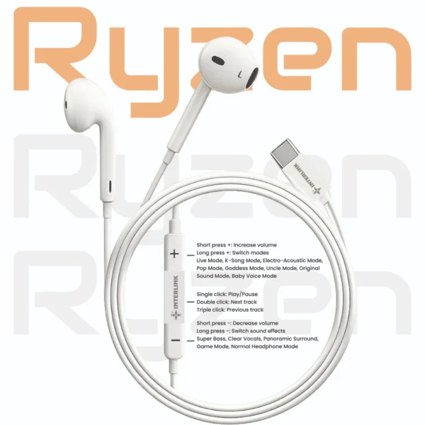Ryzen Elite Series Type-C VoiceChanger Handsfree | ANC & ENC supports made for Iphone and samsung | Buy Online in Pakistan