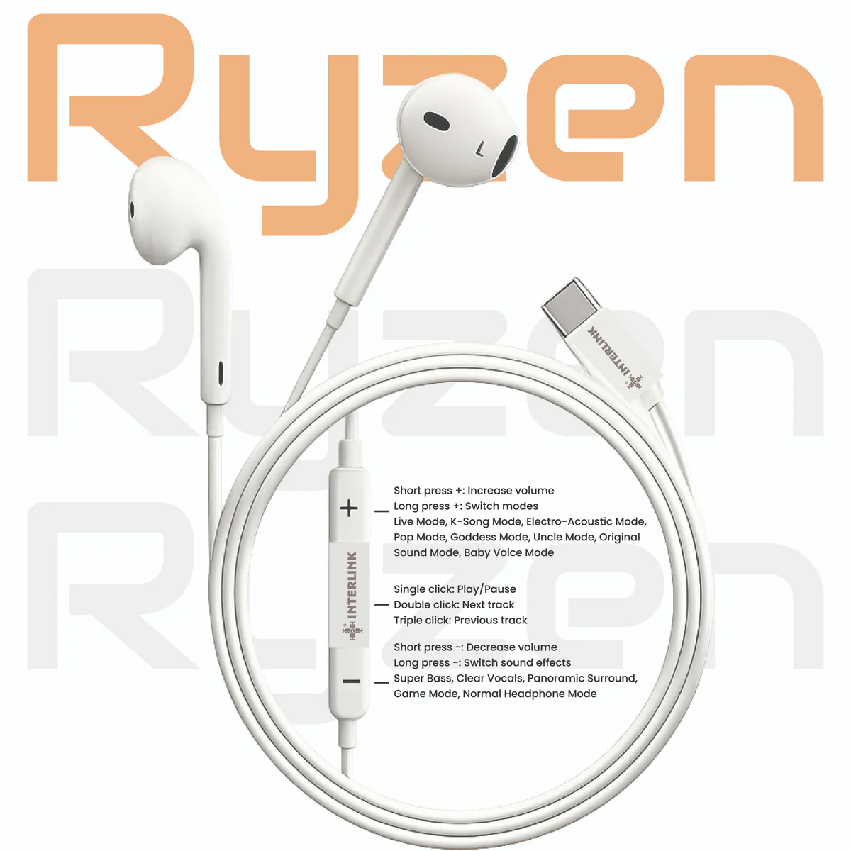 Ryzen Elite Series Type-C VoiceChanger Handsfree | ANC & ENC supports made for Iphone and samsung | Buy Online in Pakistan