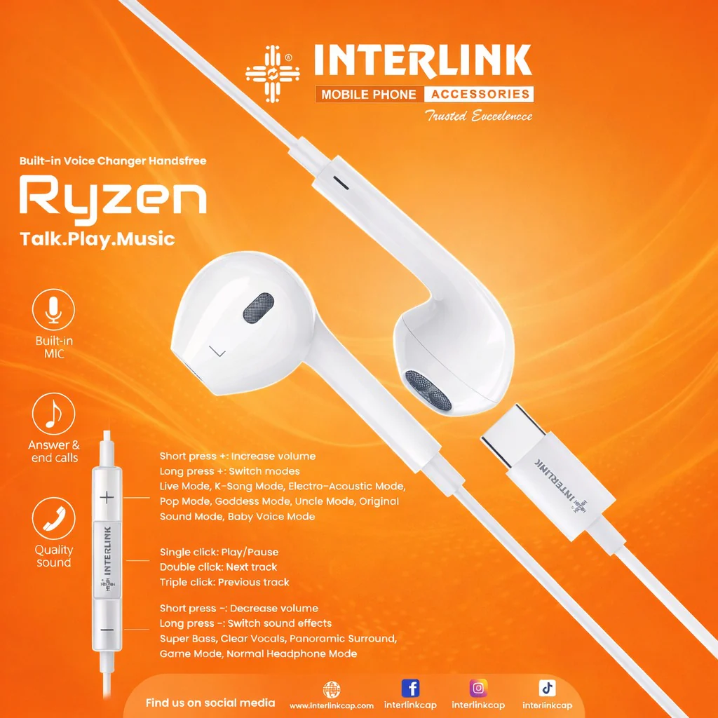 Ryzen Elite Series Type-C VoiceChanger Handsfree | ANC & ENC supports made for Iphone and samsung | Buy Online in Pakistan - Image 3